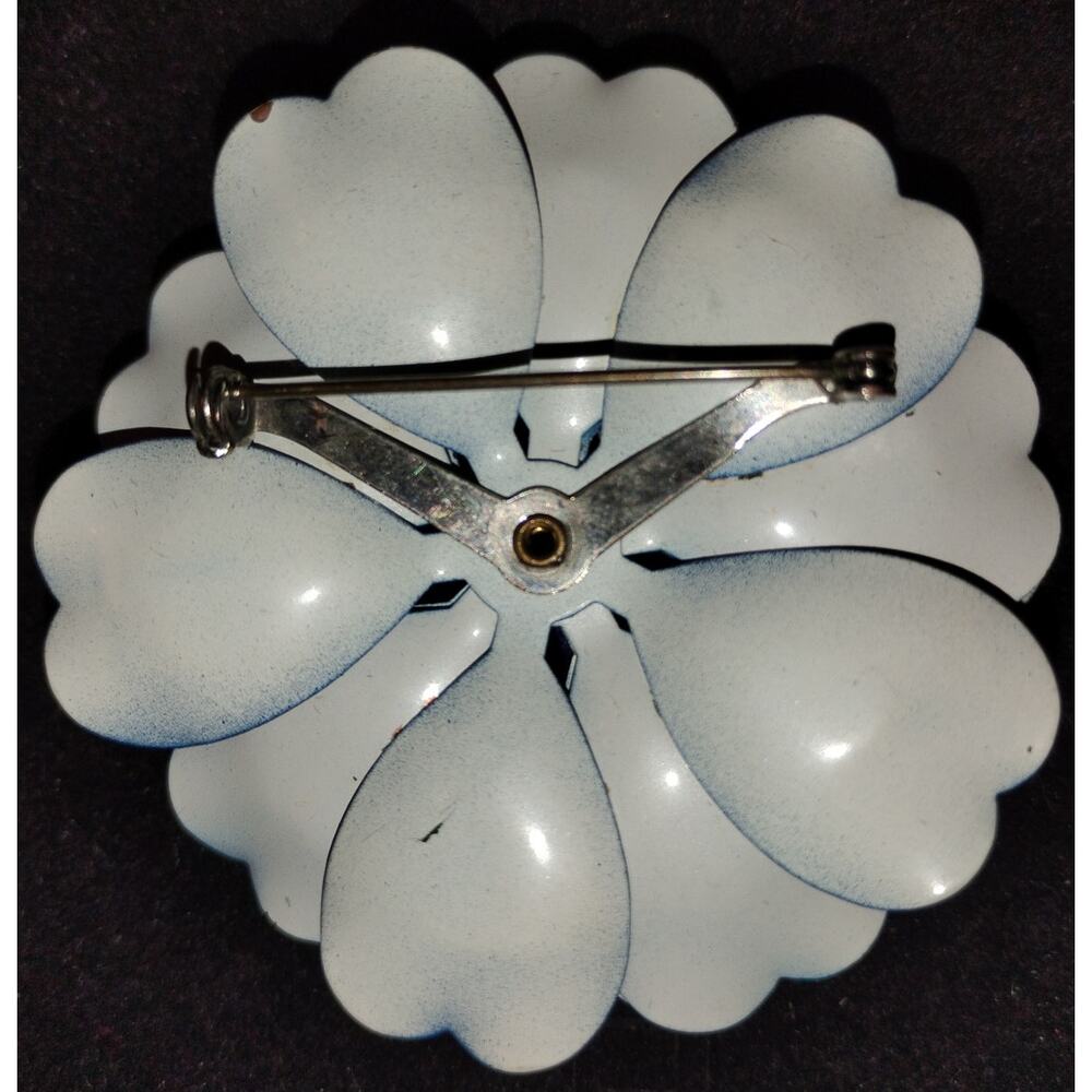Vintage Brooch Enamel Flower Retro Collectible Pin Blue - Picture 2 of 2
